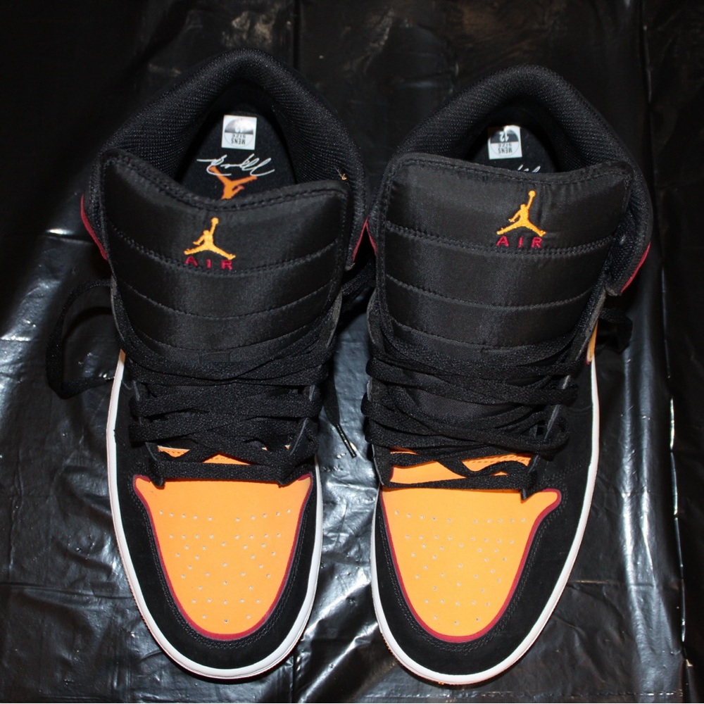 Jordan Men's Black and Orange High-Top Sneakers